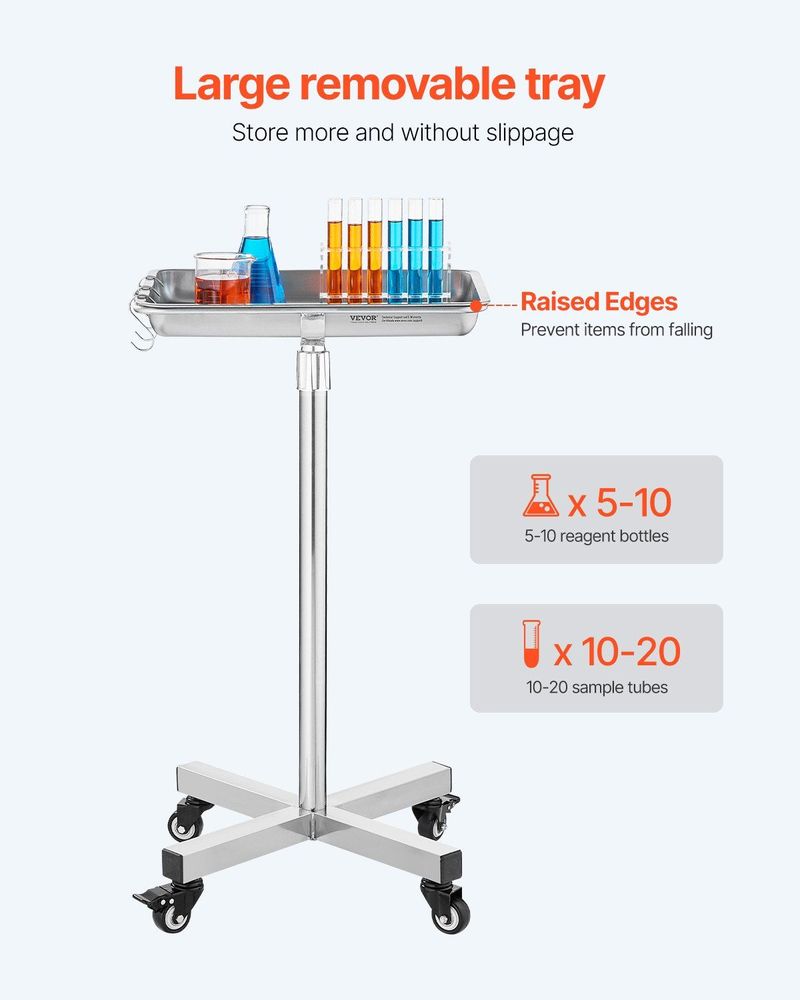 Mobile Mayo Stand Stainless Steel Mayo Tray 25.2"-39.8" With Removable Tray_voghion.com