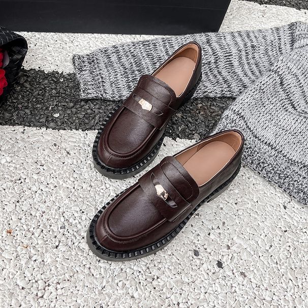 New slip-on small leather shoes niche retro chunky single shoes_voghion.com