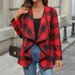 Women's Spring Commuting Style With Checkered Long Sleeved Irregular Button Down Shirt And Cardigan For Women_voghion.com