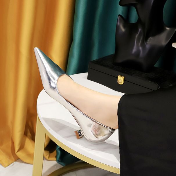 Women's Elegant Retro Pointed Toe Low Heel Pumps - Comfortable Slip-On Dress Shoes For Spring & Fall In Gold, Silver, Black, Gunmetal, Champagne_voghion.com