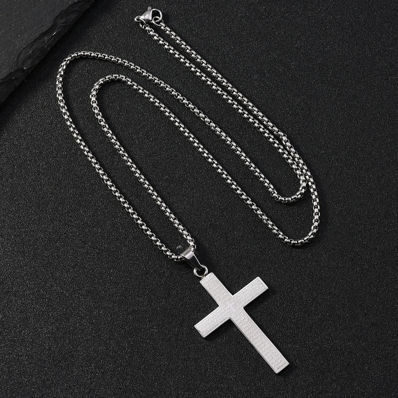 Collana con ciondolo in acciaio inossidabile, semplice e resistente alla corrosione, con croce a dieci croci, stile hip hop, alla moda, per uomo._voghion.com