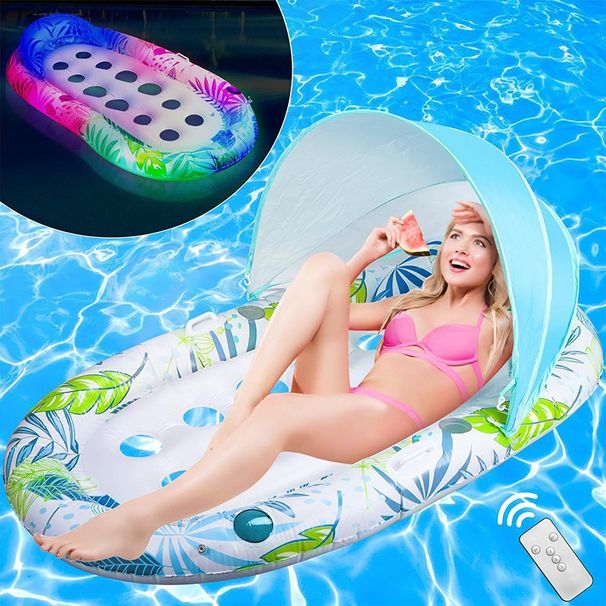 Night Solar Light Luminous Inflatable Elliptical Floating Row For Adults On The Water With Sunshade_voghion.com