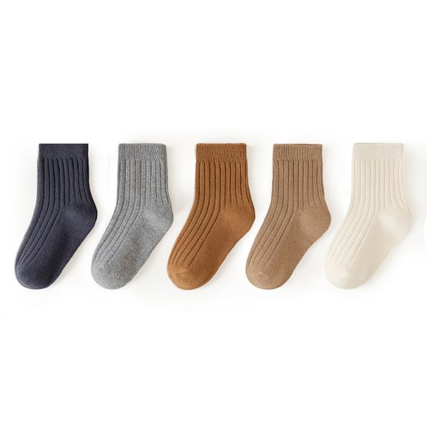 5pairs/set Kids'socks New solid color double needle socks children's mid-tube socks candy color boys and girls student socks_voghion.com