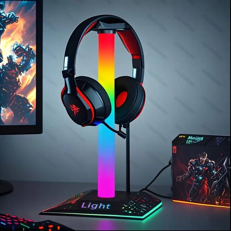 Headphone Stand Gaming Headset Holder, Gaming Accessories For Desk, Cool LED Headset Stand For Gamer, Black_voghion.com