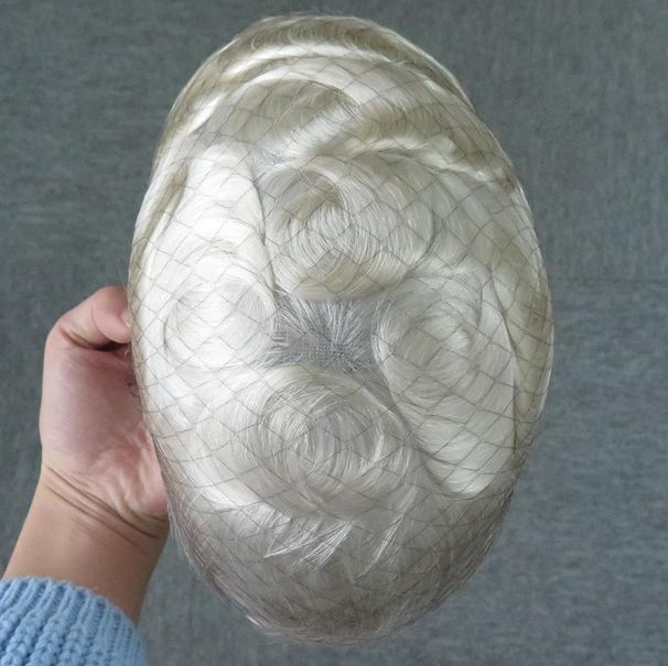 Schweizer Spitzen-Toupet für Männer, 100 % Echthaarteile, 90 % Dichte, Haarersatzsystem, natürlicher Haaransatz, echte Männerperücken, graue Farbe #60R_voghion.com