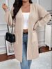 Oversized Longline Cardigan With Pockets – Relaxed V-Neck Open Front Knit Coat (Beige, Black, Brown, 0XL-3XL)_voghion.com