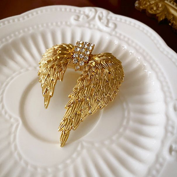 Vintage teemant asümmeetriline tiibadega pross kerge luksus kõrgklassi ülikonna nööpnõel isiksuse niši moeehted_voghion.com