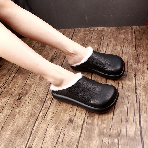 Top Layer Rindsleder Echtleder Damenschuhe 2025 Herbst Winter Neue warme vielseitige bequeme Slip-On Flats_voghion.com