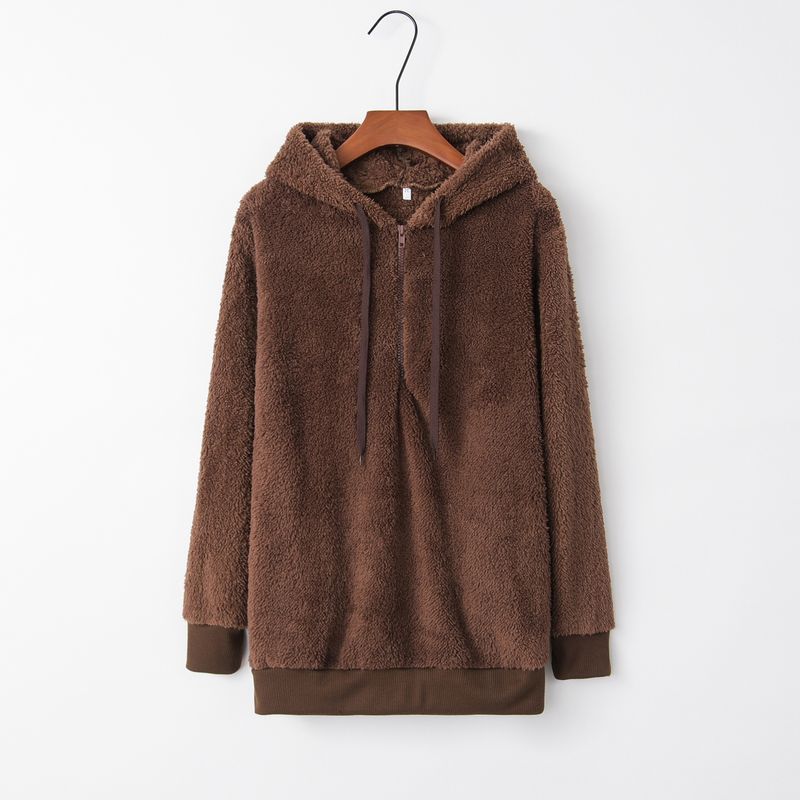 9442 # Long sleeved hooded solid color women's hoodie sweater jacket_voghion.com