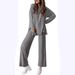 Women's Casual Lounge Set With Split Hem Pants & Long Sleeve Top – Soft Polyester Spandex Comfort Outfit In 12 Colors_voghion.com