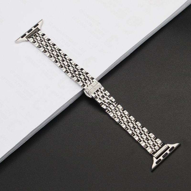 Cinturino sottile da donna in acciaio inossidabile con sette perle per Apple Watch 9, 8, 7, 6 e 5 Ultra2_voghion.com