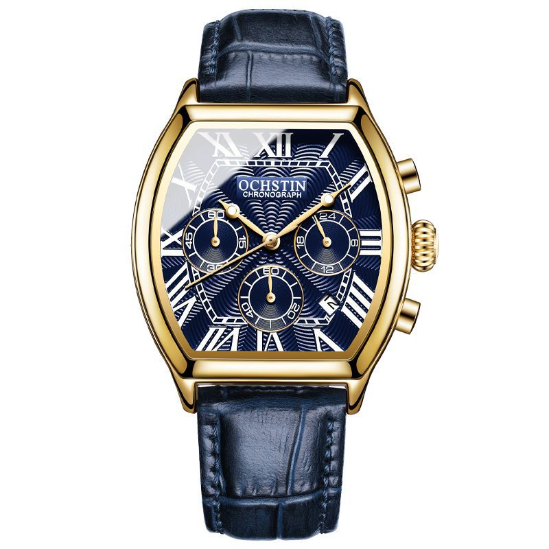 Men's Watches Wine Barrel Men's Watch Leather Waterproof Business Casual Quartz Watch Square Multi-functional Watch_voghion.com
