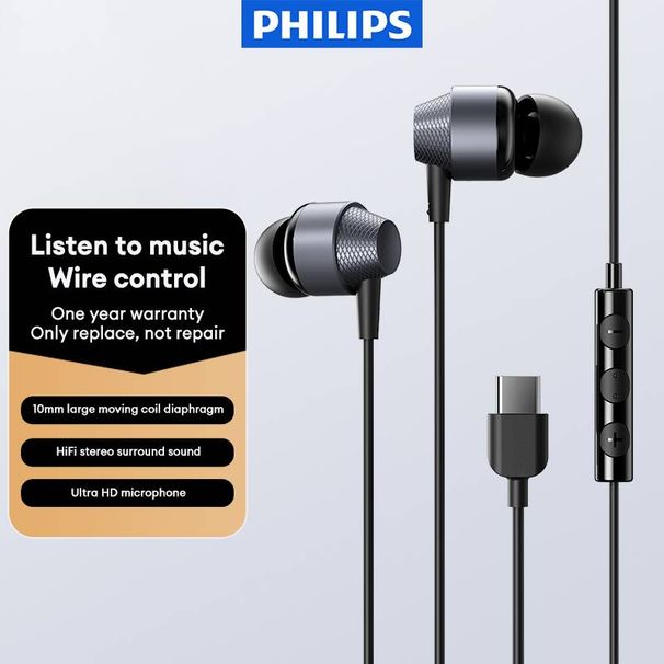 Original Philips TAE1120 Wired Headphones, In-Ear Type-C Interface Universal Earphone For Mobile Phones, High Sound Quality Headset_voghion.com