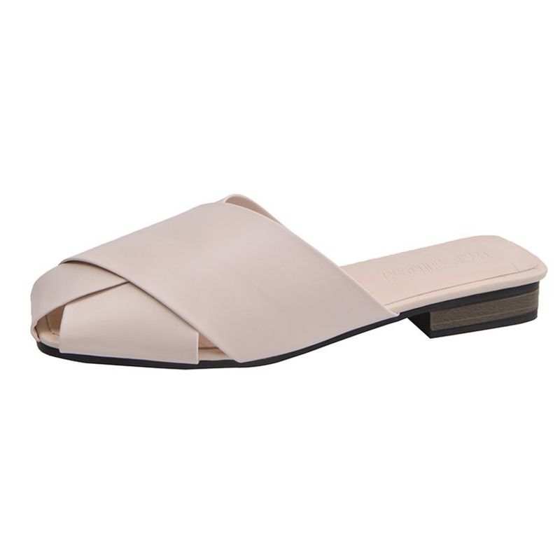 Mules à pois en cuir avec bande croisée, chaussures découpées, tongs d'été, 2022_voghion.com