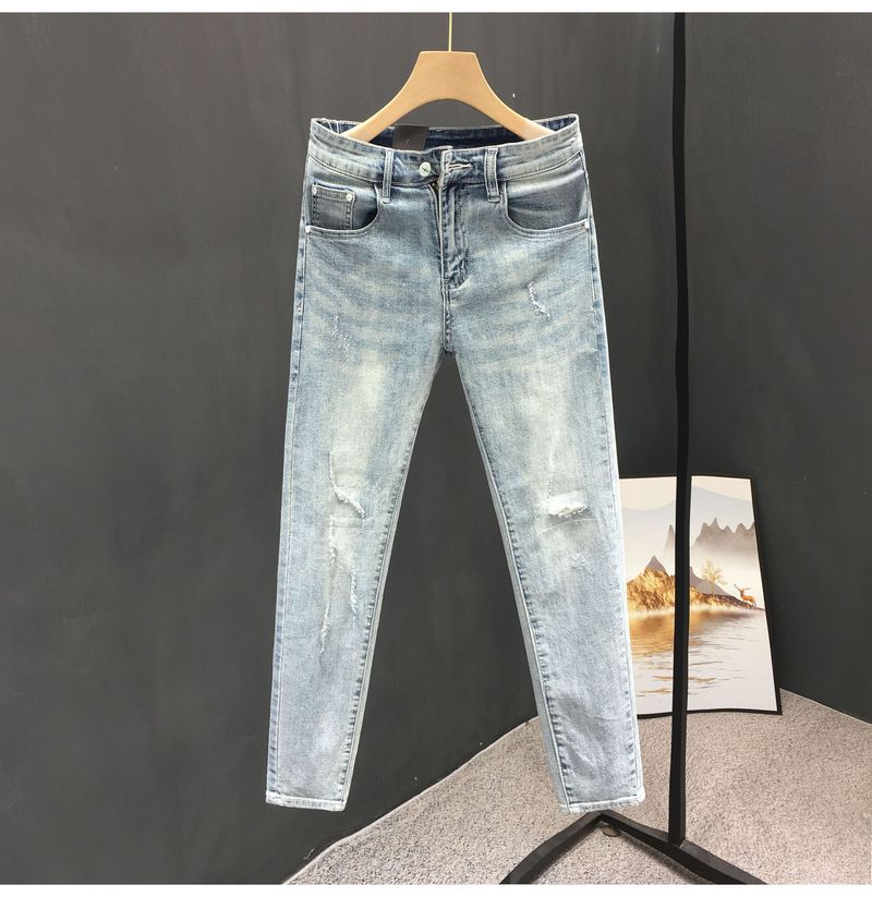 Abbigliamento maschile Jeans strappati retrò lavaggio pesante estivi da uomo Pantaloni skinny a nove punte aderenti e aderenti, alla moda, di marca alla moda_voghion.com