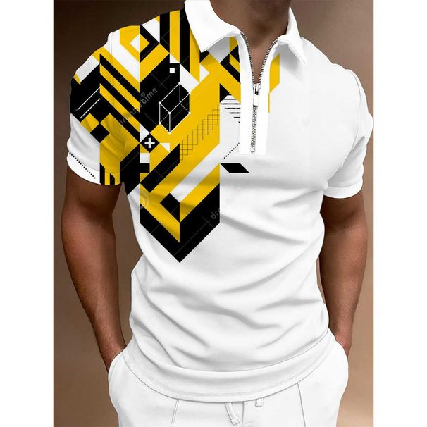 Summer Men's Polo Shirt With Zipper, Turn-Down Collar, Short Sleeve, Pullover, Casual 3D Digital Print_voghion.com