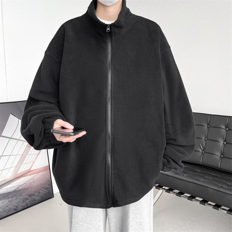 Men's autumn and winter new double-sided fleece solid color warm hoodie jacket jacket jacket_voghion.com