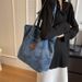 Borsa shopping in denim di grande capacità da donna, semplice in tela per studenti, a tracolla e a mano_voghion.com