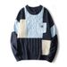 Grobstrickpullover für Herren mit Jacquardmuster – Retro-Farbblock-Pullover, locker geschnittenes, lässiges Langarmshirt mit Rundhalsausschnitt für Herbst und Winter_voghion.com