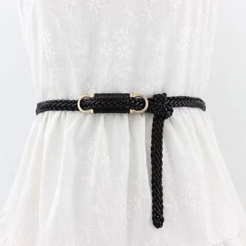 Geflochtener Damengürtel aus PU-Leder, dünn, modisch, lässig, einfach, vielseitig verwendbar, für Jeans und Kleider_voghion.com