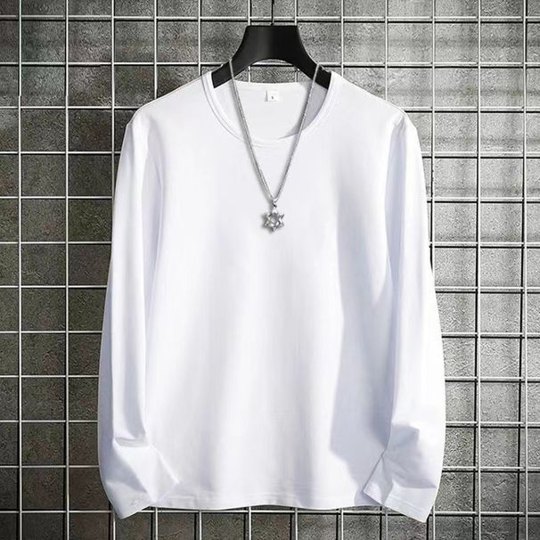 Férfi ruházat Bársony Plus bársony kerek nyakú varrás nélküli aljú ing őszi és téli stílusú egyszínű meleg hosszú ujjú póló férfi őszi felső_voghion.com