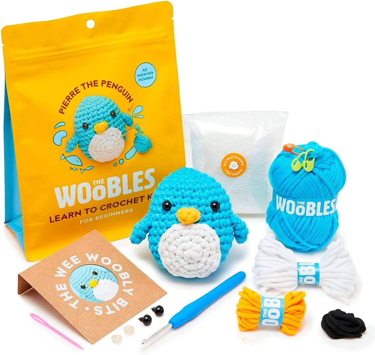 The Woobles Beginners Crochet Kit with Easy Peasy Yarn as seen on Shark Tank - with Step-by-Step Video Tutorials - Pierre The Penguin_voghion.com