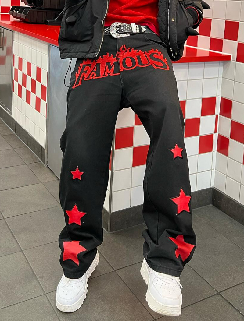 Men's Clothing Embroidered Jeans For Men High Street Retro Hip Hop Straight Loose Trousers Hot Style_voghion.com
