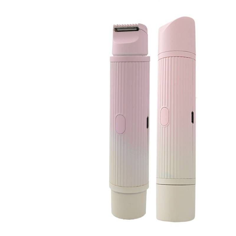 Recortadora de vello eléctrica de doble cabezal para mujer, ideal para rostro, axilas, línea del bikini y cuerpo: indolora y precisa, portátil y reutilizable (morado/rosa degradado)_voghion.com