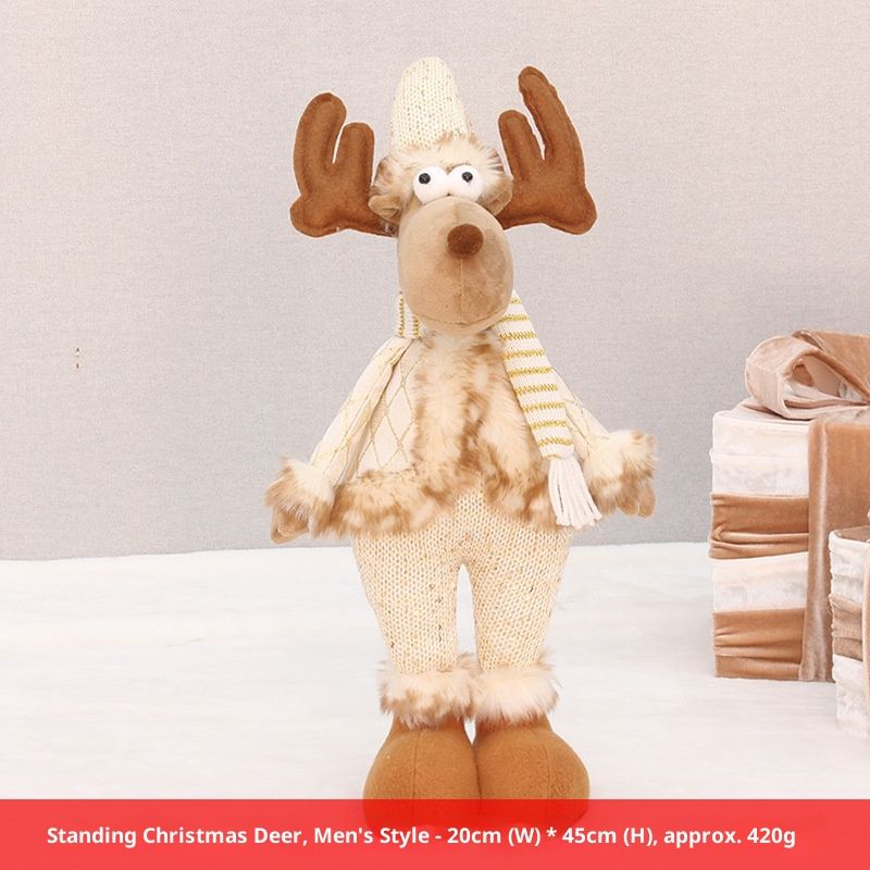 Standing Fabric Reindeer Plush Doll, Christmas Tabletop Decor For Home & Office, Festive Holiday Decoration (Brown/Red)_voghion.com