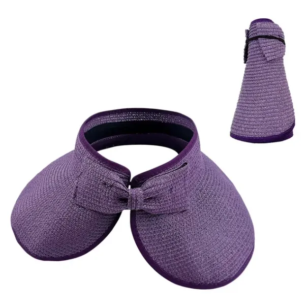 Großer Sale Sommer Frauen Visiere Breite Krempe Faltbare Packable Roll Up Pferdeschwanz Strand Hut Stroh Visier Sonne Hüte UV Schutz_voghion.com