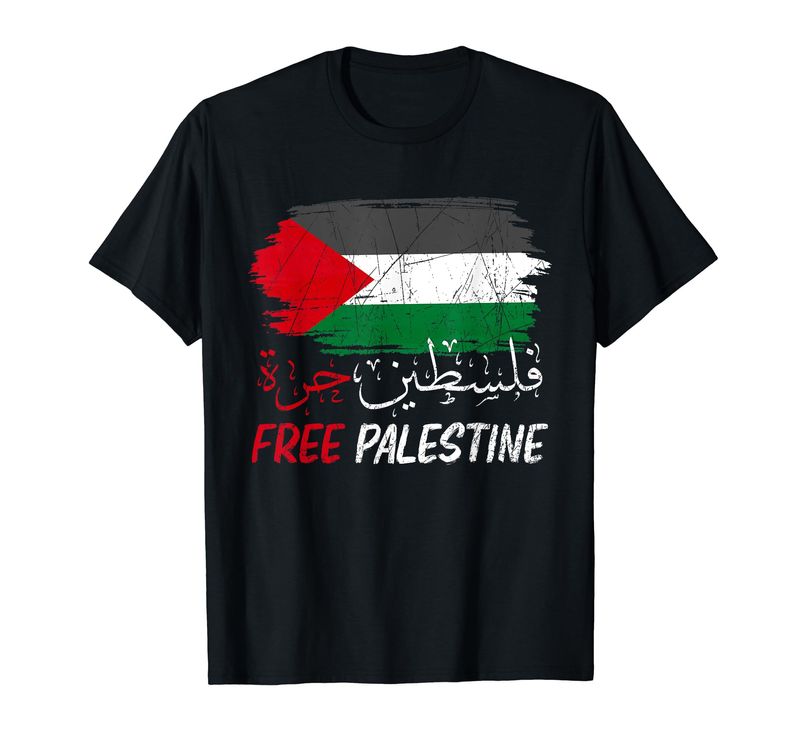Free Gaza Free Palestine Flag Arabic Human Rights T-Shirt_voghion.com