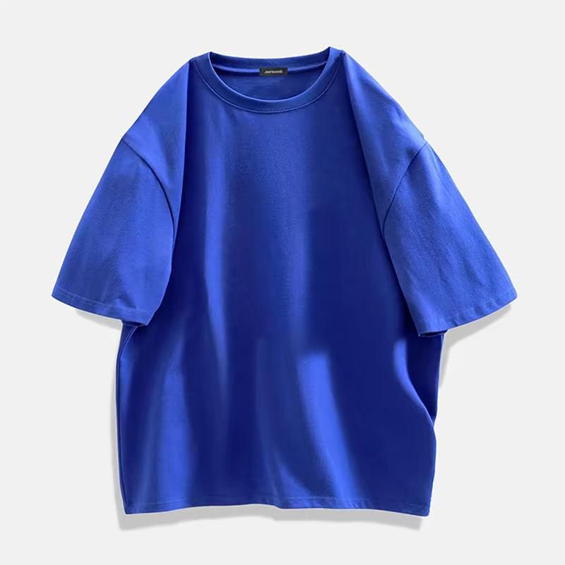 Maglietta estiva da uomo in seta ghiacciata, ampia, con scollo rotondo, mezza manica, alla moda, semplice, a maniche corte, con stampa coordinata._voghion.com
