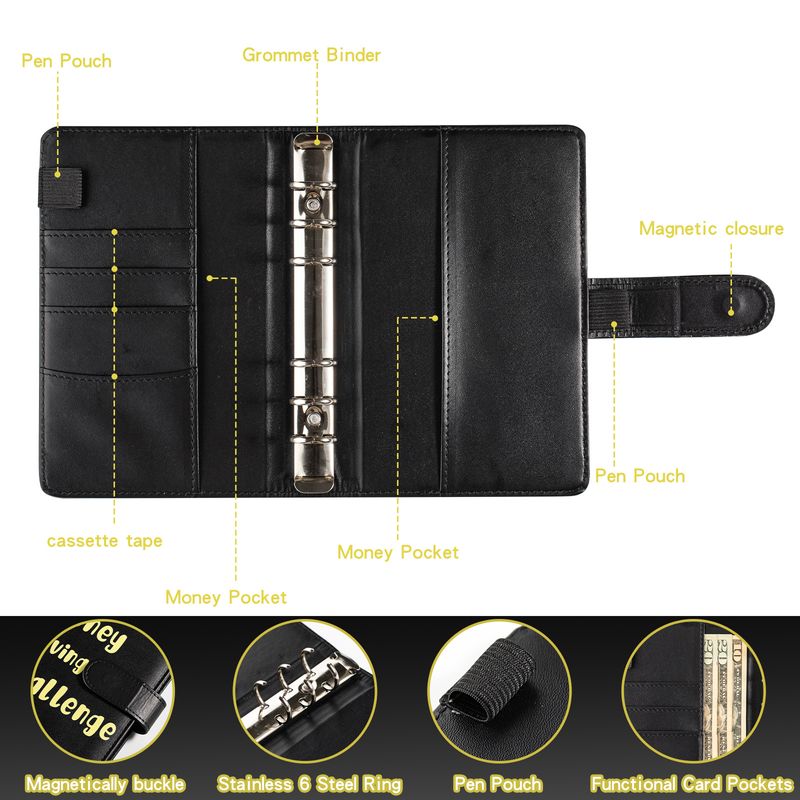 Classeur A6 pastel avec enveloppes, planificateur de budget, 12 cartes dégradées, 8 pochettes et autocollants_voghion.com