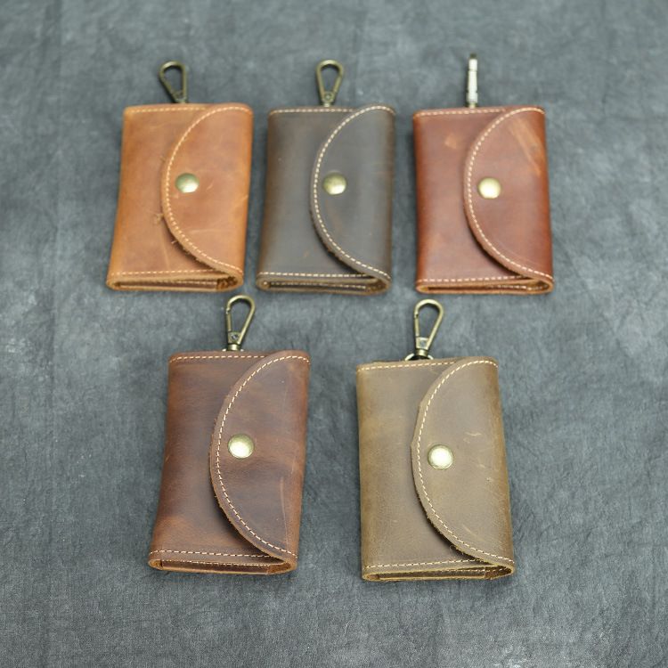 Handgemaakte Crazy Horse leren sleutelhanger met grote capaciteit, kaarthouder, koeienhuid, multifunctionele sleutelhanger en portemonnee voor mannen_voghion.com