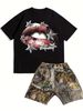 Vêtements pour hommes, style estival, mode urbaine, noir, manches courtes et short camouflage_voghion.com