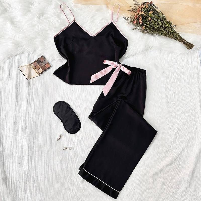 Underwear Autumn And Winter Thin Ice Silk Home Clothes Women's Suspender Trousers Pajamas Set Casual Loose Solid Color Sleeveless Pajamas_voghion.com