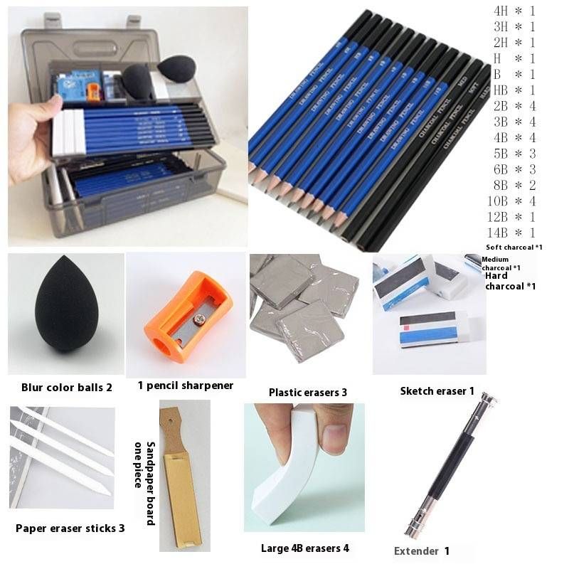 52-Piece Professional Sketching Pencil Set For Beginners & Artists - Wooden Case, Includes Graphite & Charcoal Pencils For Drawing_voghion.com