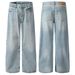 Retro Straight-Leg Jeans – Vintage Washed Denim Pants With Adjustable Drawstring (Blue, S-3xl, Unisex)_voghion.com