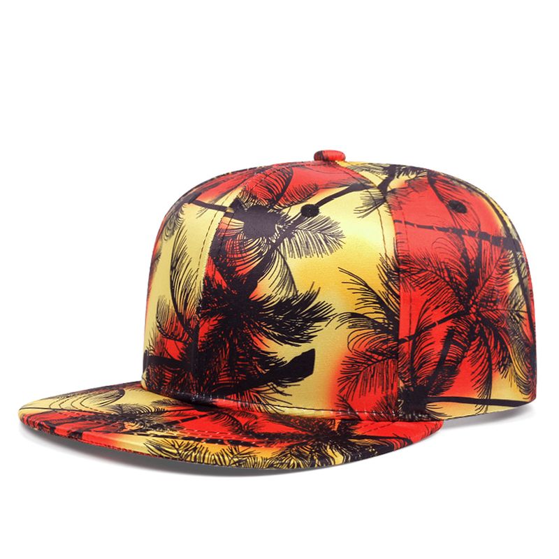 Hip hop kokosovega drevesa tisk senčnik poletni klobuk za sončenje personalizirana mrežasta rdeča unisex nastavljiva klobuk z ravnim robom_voghion.com