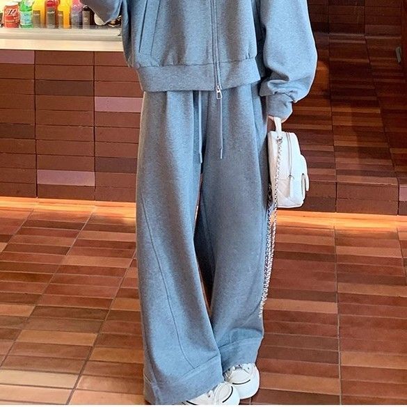 Übergröße MM Extragroß 150 kg Mode Vielseitig Angora Rot Damen Herbst Lazy Style Trainingsanzug Zweiteiliges Set 2_voghion.com