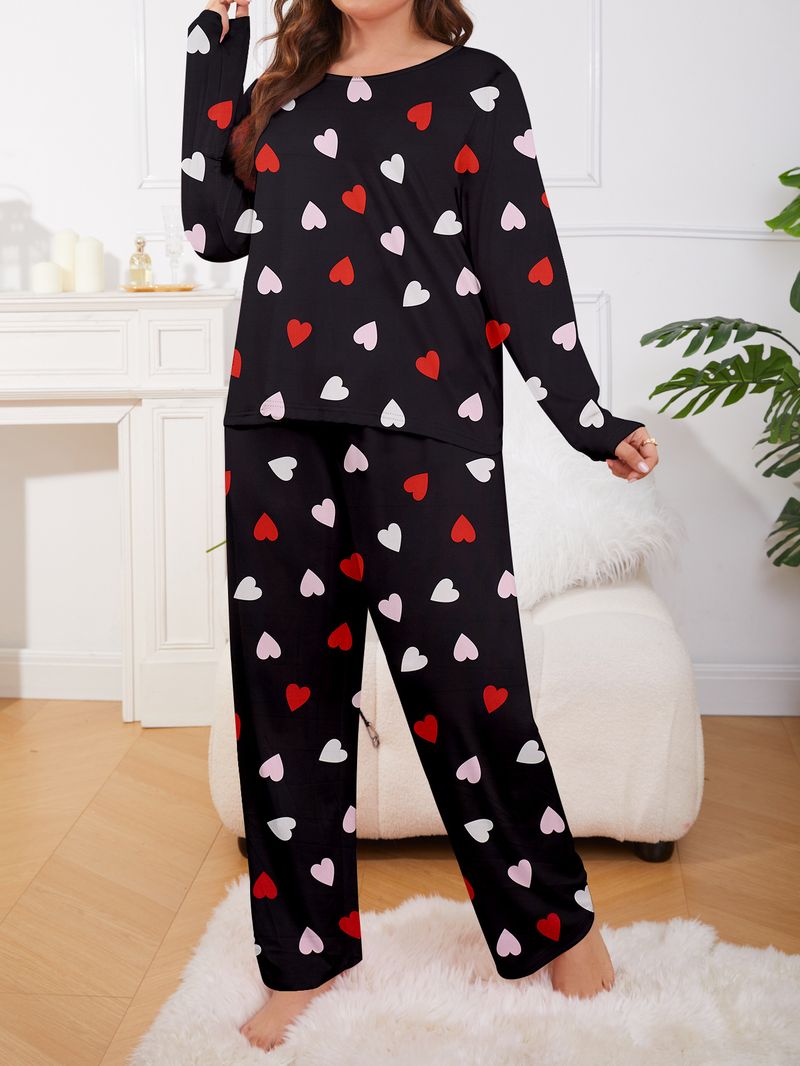 Lenjerie intimă și pijamale de mărime mare, pijamale pentru femei, stil de primăvară și toamnă, cu imprimeu de dragoste, pantaloni cu mânecă lungă, costum de haine de casă MM groase_voghion.com