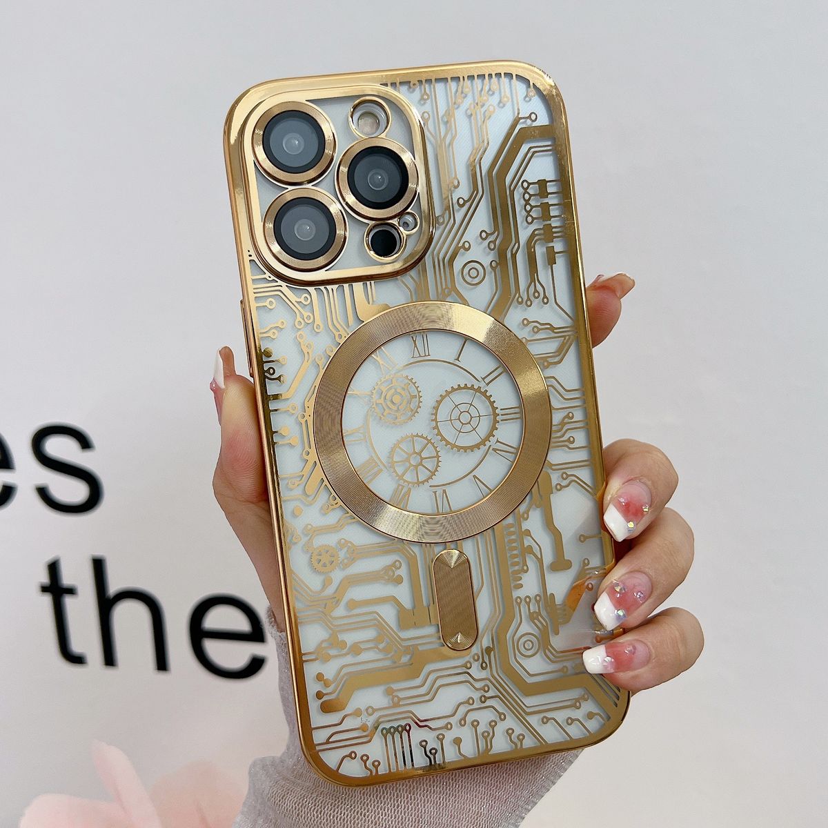 Luxury Plating Gilt Mechanical Watch Pattern Magnetic Phone Case For iPhone 14 13 12 11 Pro Max 14 Plus Magsafe Protector Cover_voghion.com