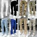 Calça jeans masculina regular empilhada 2024, rasgada, slim fit, patch, desgastada, destruída, reta, hip hop_voghion.com