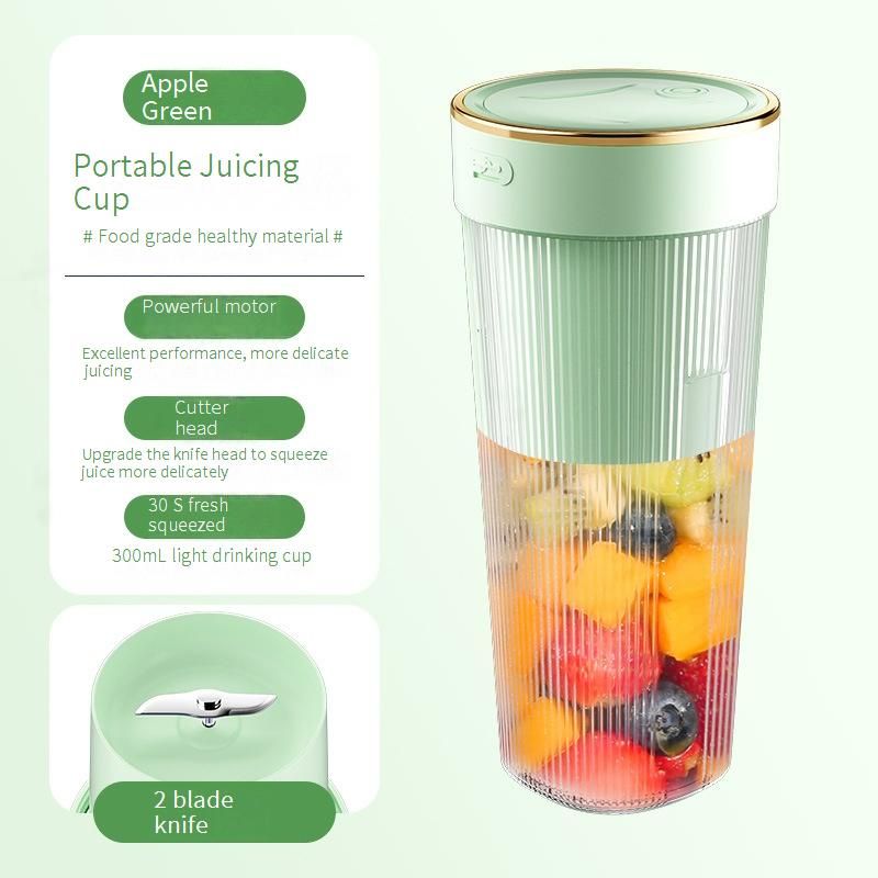 Portable Rechargeable Juicer Cup - 400mL Mini Blender With Dual Blades, USB Charging, Food-Grade PC Material For Home, Office & Travel (Pink/Green)​_voghion.com