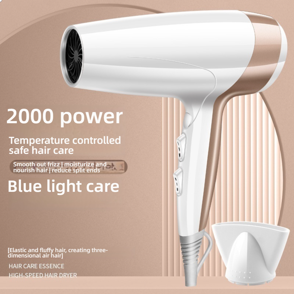 Professional Hair Dryer – 2000W AC Motor, Fast Drying With Blue Light & Negative Ion | 3 Heat/Speed Settings, Cool Shot, Overheat Protection_voghion.com