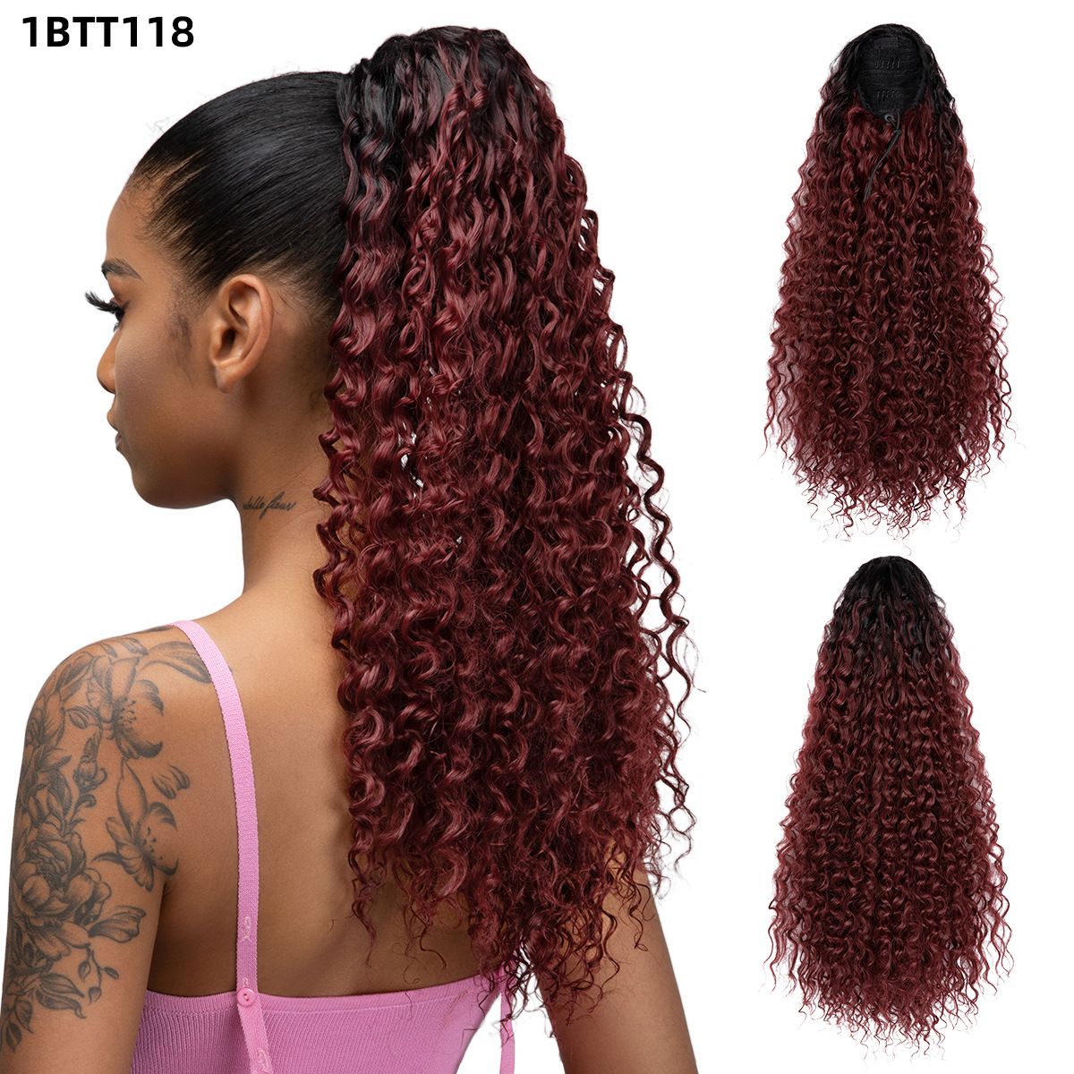 Parrucca africana coda di cavallo coulisse regolabile coda di cavallo in fibra chimica acqua increspata parrucca riccia afro crespo riccio_voghion.com