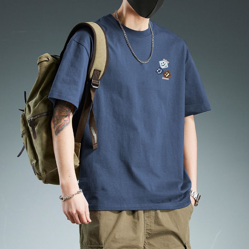 Amerikanesch Moudemark vun renger Kotteng mat ronnem Hals an Drock, kuerzärmlech T-Shirt fir Männer, Fréijoer a Summer, nei_voghion.com
