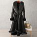 Luxury Faux Fur Coat Women's Long Overcoat With Faux Fox Fur Collar & Belted Waist, Elegant & Warm Winter Outerwear_voghion.com