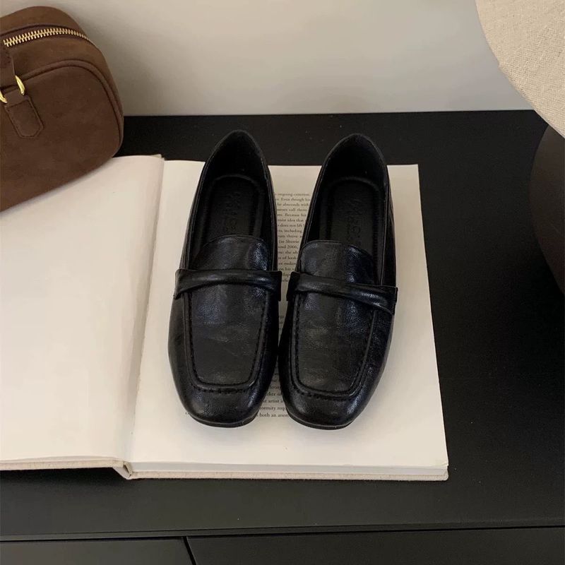 Version Gedeskind Retro Flade Sko Kvinder Firkantet Tå Britisk Stil Loafers Blødt Læder Arbejdstøj Slip-on Gommino_voghion.com