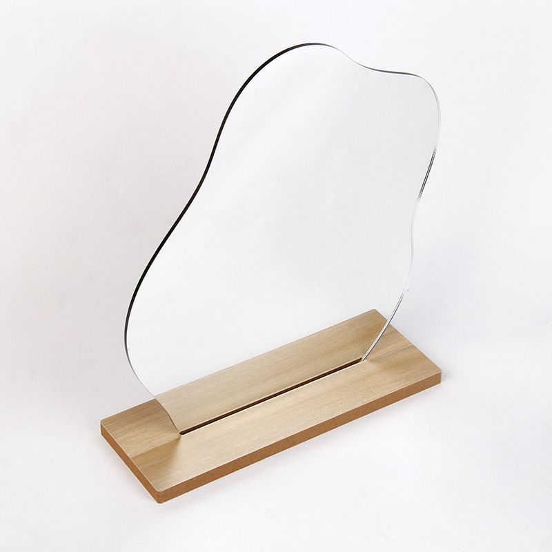 Espejo decorativo acrílico irregular Ins Espejo de maquillaje de estilo nórdico con base de madera Espejo cosmético para niñas Decoración del hogar_voghion.com